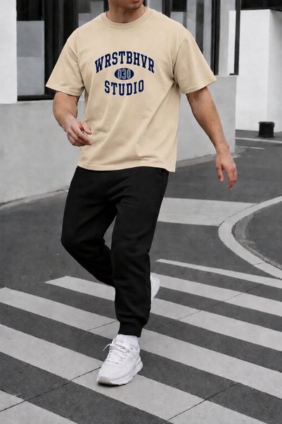 SILATU Unisex Wrst Printed Black Tracksuit T-Shirt Set