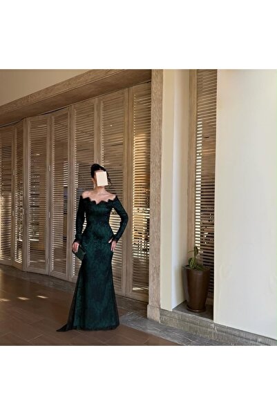 SAHRA-TALA Green Lace Evening Dress