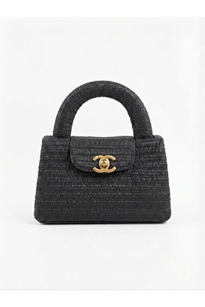 silora Handmade Woven Handbag with Gold Metal Lock