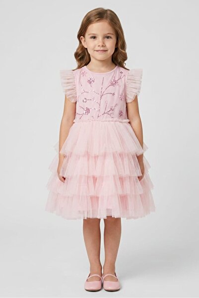 Luna Moon Kids Girl Embellished Dress, Light Pink