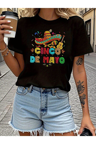 12 HERTZ تي شيرت مطبوع عليه حروف CINCO DE MAYO، قميص كاجوال بأكمام قصيرة وياق...
