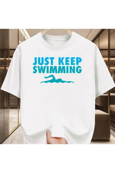 NOURAM JUST KEEP SWIMMING" Men's Crew Neck T-Shirt, Swimming Graphic Design, ...