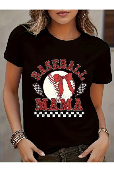 NOURAM تي شيرت نسائي برقبة مستديرة وأكمام قصيرة، مزين بطباعة "Baseball Mom"، ...