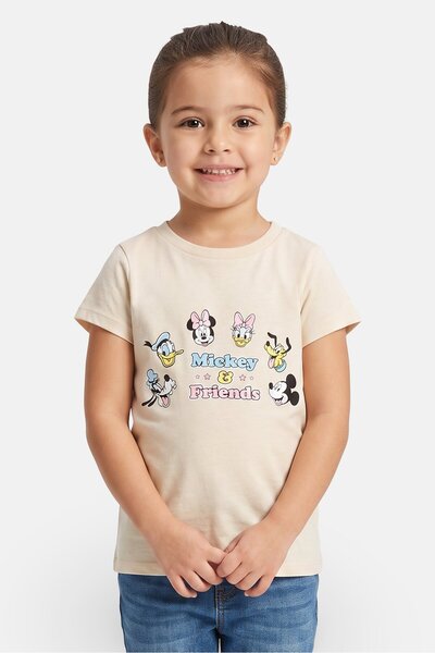 Disney Kids Girl Mickey And Friends Short Sleeve Top, Beige