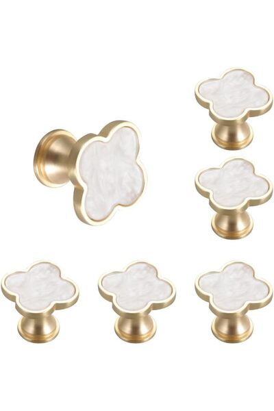 Arabest 6pcs Brass Kitchen Furniture Knobs,Leaf Clover Handle,Gold Cabinet Kn...