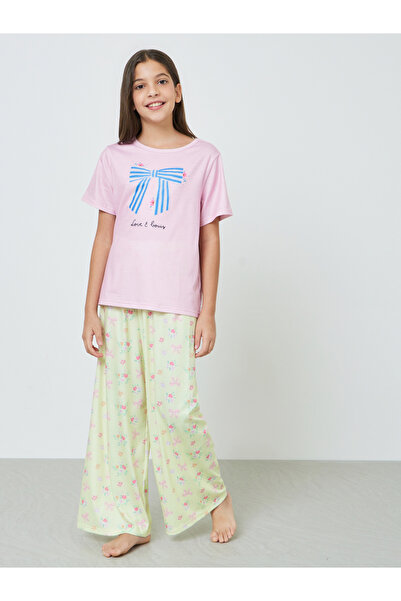 Styli Teens Bow Print Short Sleeve T-Shirt And Pyjama Set