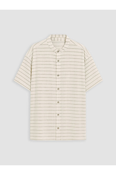 LC Waikiki Lcw Kids Beige Striped Linen Blend Boy's Shirt