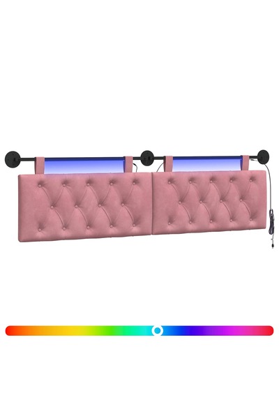 vidaxl Tăblie de pat suspendată Cu lumină LED Roz Catifea