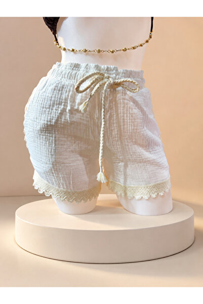 Generic Brand Cotton Muslin Shorts with Lace Detail