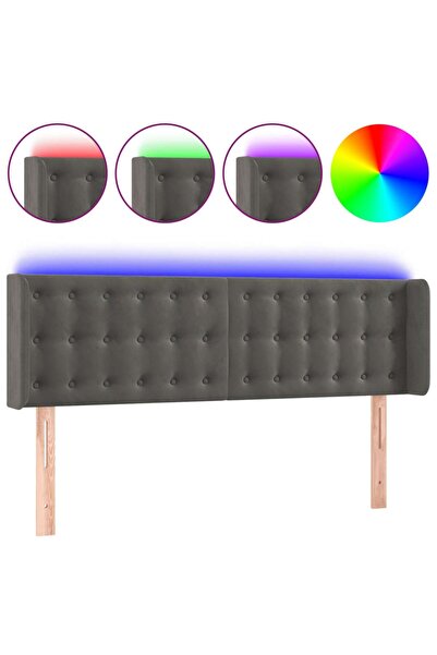 vidaxl Tăblie de pat cu LED, gri închis, 147x16x78/88 cm, catifea