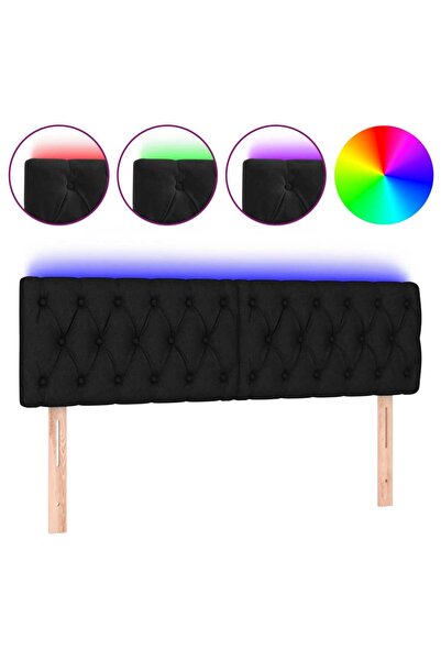 vidaxl Tăblie de pat cu LED, negru, 144x7x78/88 cm, catifea