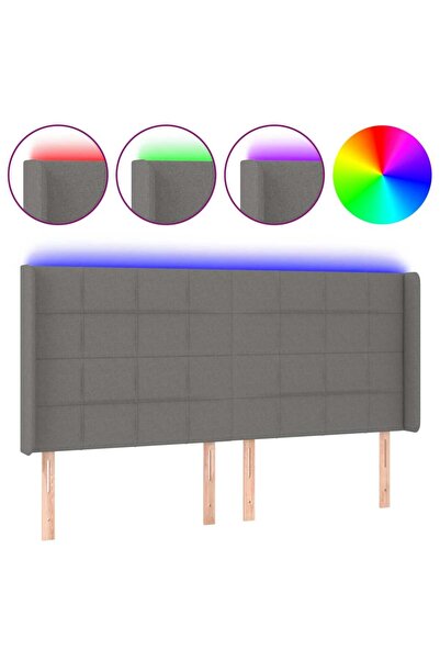 vidaxl Tăblie de pat cu LED, gri închis, 203x16x118/128 cm, textil