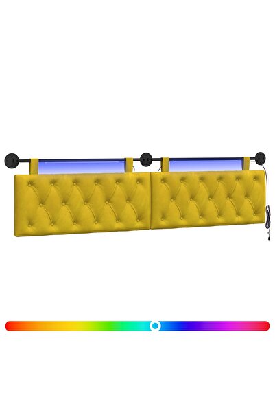 vidaxl Tăblie de pat suspendată Cu lumină LED Galben Catifea