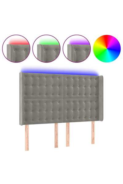 vidaxl Tăblie de pat cu LED, gri deschis, 147x16x118/128 cm, catifea