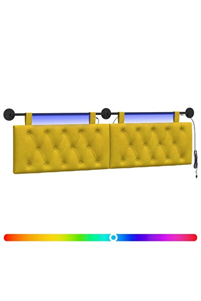 vidaxl Tăblie de pat suspendată Cu lumină LED Galben Catifea