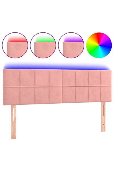 vidaxl Tăblie de pat cu LED, roz, 144x5x78/88 cm, catifea