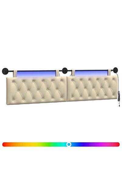 vidaxl Tăblie de pat suspendată Cu lumină LED Crem Țesătură