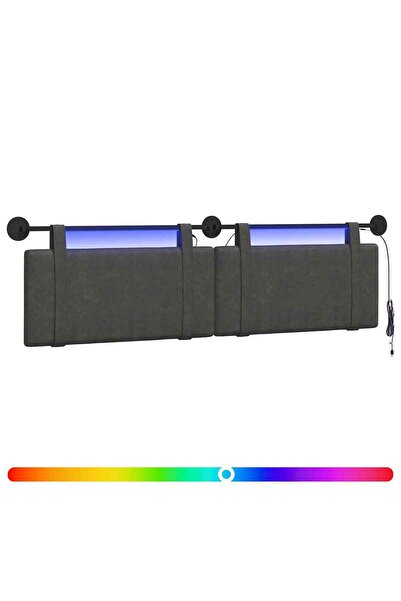 vidaxl Tăblie de pat suspendată Cu lumină LED Negru PU antic
