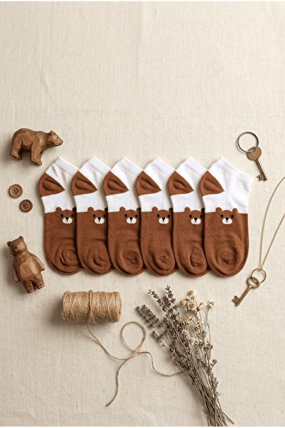 hadiora Women's Brown 6-Piece Booties Socks Set with Teddy Bear Figures - Cot...