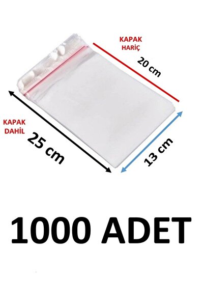 MTKardeşler 1000 قطعة 13×20+5 سم كيس شفاف لاصق للشفرات