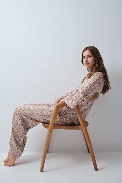 Women'secret Geometric Print Satin Classic Long Pyjamas