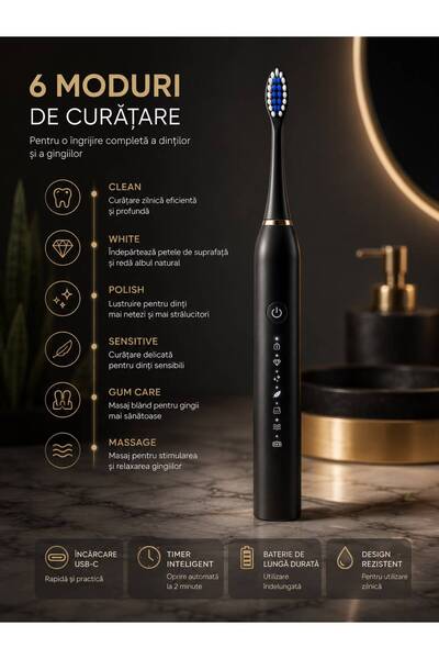 Extramall Periuță Electrică Sonic Curățare profesională Neagra