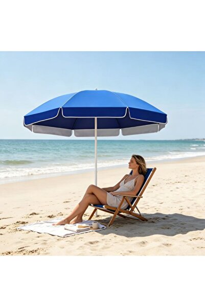 KMT Umbrelă de plajă 160 cm diametru cu strat argintiu anti-UV, stâlp metalic...