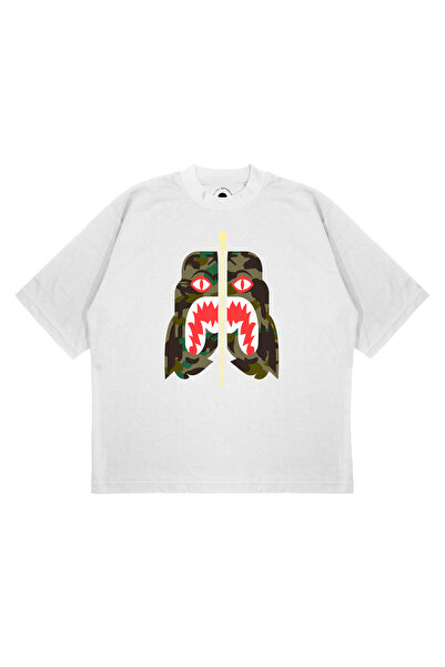 TRAGEDY تي شيرت للجنسين بمقاس كبير من BAPE TIGER CAMO 1ST مطبوع بقصة مربعة وق...