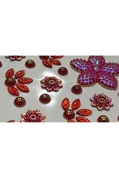 Next Plus Lisanslı Üç Boyutlu Kırmızı Flower Series Taş Sticker Yapışkanlı Saç, Yüz, Tırnak, Makyaj Çıkartma Hologramlı Çıkartma Red