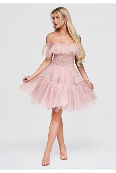 Larica Women's Mini Dress, Flared Shape, Off-Shoulder Neckline LA-OM-DLR387