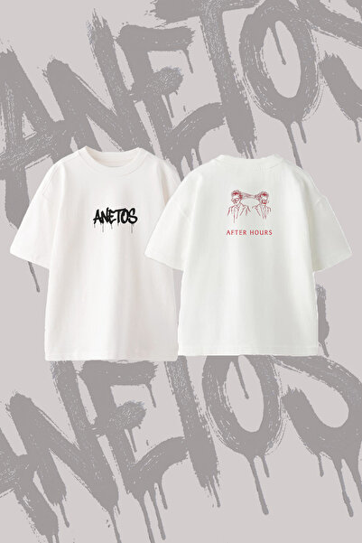 Anetos The Weeknd after Hours_2 Design Back Printed Cotton White Oversize T-S...
