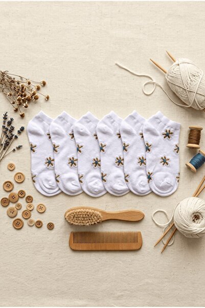hadiora Women's White and Brown Floral Patterned 6-Piece Booties Socks Set - ...
