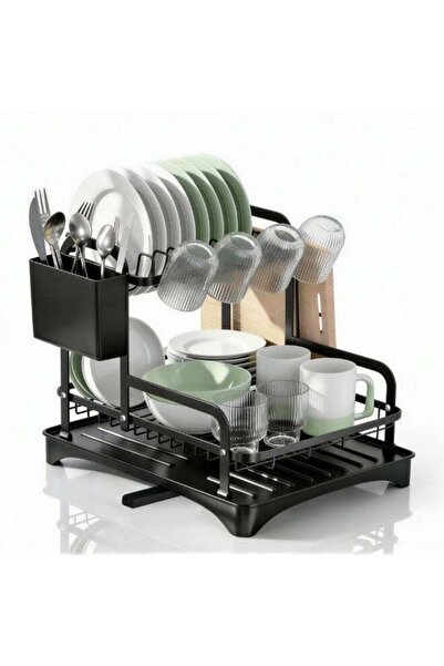 ZIMNEST 2-Tier Dish Drying Rack with No Water Buildup Drainboard, Keeps Count...