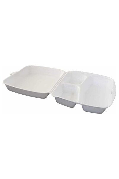 3 Bölmeli Kapaklı Köpük Yemek Kabı 100 Adet – Paket Servis Bölmeli Yemek Kabı