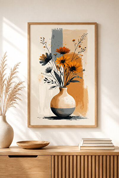 ARTI HOME Turuncu Çiçek Vazo Temalı Ahşap Duvar Tablosu – Modern Botanik Deko...