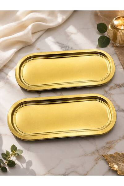 BYSABO 2'lı Gold Oval Sunumluk Metal Servis Tepsisi