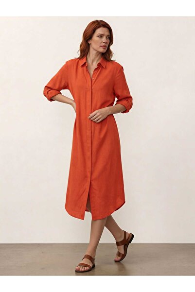 DenizEge E- Viscose Shirt Dress Orange