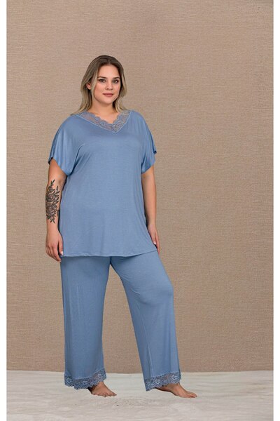 ZEYCEN Women's Plus Size Lace Detailed Plain Viscose Comfortable and Flexible...