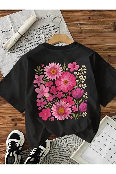 classy moda Γυναικείο μπλουζάκι σε μαύρο χρώμα oversize με ζωηρό γραφικό σχέδιο