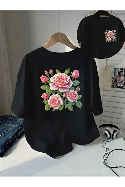 classy moda Γυναικείο μπλουζάκι σε μαύρο χρώμα oversize με ζωηρό γραφικό σχέδιο