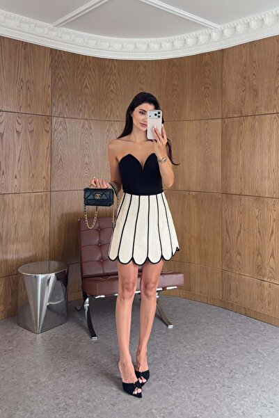 HAZELANNA Black Piping Skirt