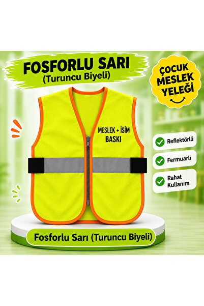 Teknik Kişiye Özel Meslek ve İsim Baskılı Reflektörlü Çocuk Meslek Yeleği (İs...