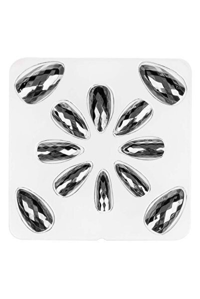 CATIANO Unghii false cu adeziv, model Negre Holografice cu Model Diamant, 12 buc