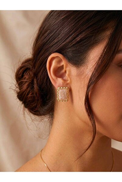 VAREVİA Gold Detail Natural Stone Look Earrings