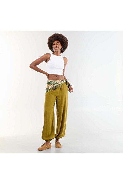 KIABI Solid Color Balloon Fit Trousers with 2 Pockets GREEN