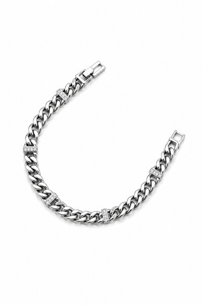 Balenbi Jewelry Silver Color Zircon Stone Detailed Gourmet Chain Stainless St...