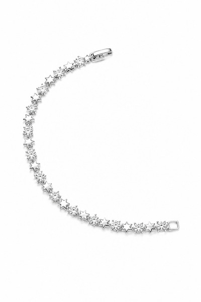 Balenbi Jewelry Silver Color Star Motif Zircon Stone Detailed Stainless Steel...