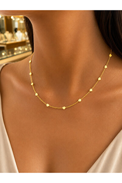 CAXBERN Heart Sequin Detailed Gold Necklace