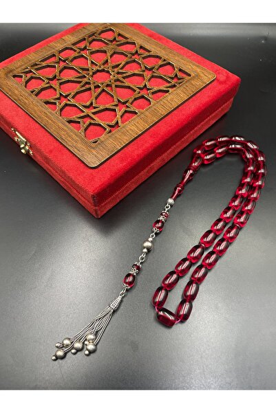 Onurlu Tesbihane 925 Ayar Gümüş Dizayn Kapsül Kesim Ateş Kehribar Tespih – 13x8 mm