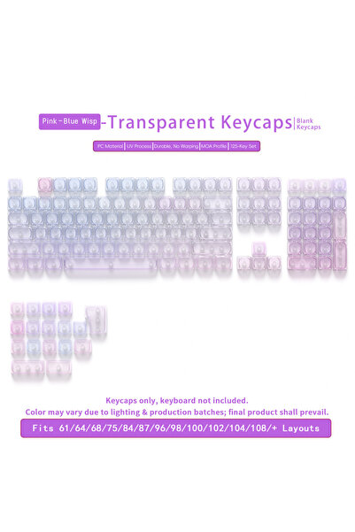 Choice14 D-Unprinted Colorful Transparent MOA Keycaps Unprinted for Mechanica...